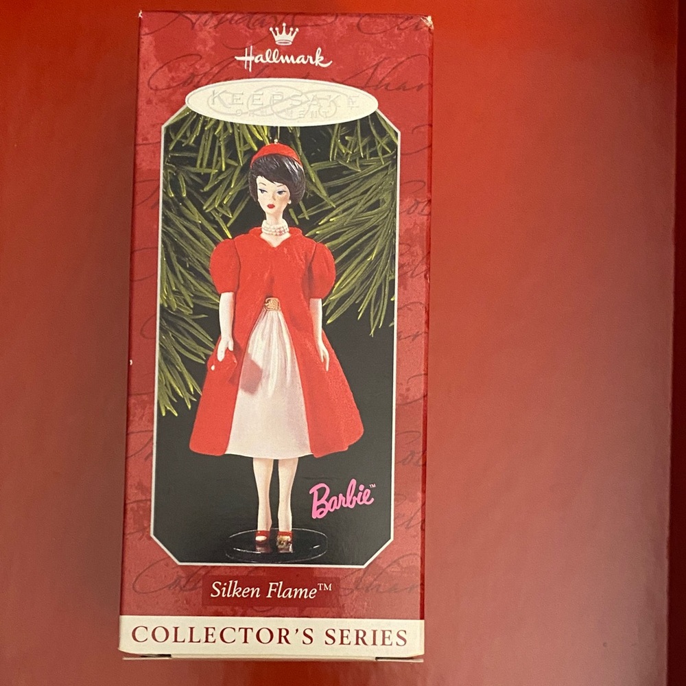 Hallmark Silken Flame Barbie Ornament in Red and White